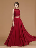 A-Line/Princess Spaghetti Straps Sleeveless Floor-Length Lace Chiffon Bridesmaid Dresses