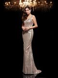 Sheath/Column Straps Beading Sleeveless Long Sequins Dresses TPP0009109