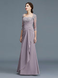 Sheath/Column 3/4 Sleeves Sweetheart Ruffles Chiffon Floor-Length Mother of the Bride Dresses TPP0007059