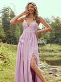 A-Line/Princess Chiffon Ruffles V-neck Sleeveless Floor-Length Bridesmaid Dresses TPP0004969