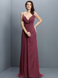 A-Line/Princess Spaghetti Straps Pleats Sleeveless Long Chiffon Bridesmaid Dresses TPP0005548