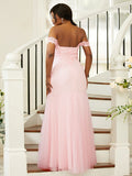 Sheath/Column Stretch Crepe Lace Off-the-Shoulder Sleeveless Floor-Length Bridesmaid Dresses TPP0004970