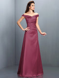 Sheath/Column Off-the-Shoulder Sleeveless Long Satin Bridesmaid Dresses TPP0005332