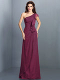 Sheath/Column One-Shoulder Pleats Sleeveless Long Chiffon Bridesmaid Dresses TPP0005351