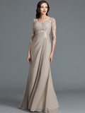 A-Line/Princess 1/2 Sleeves Scoop Applique Chiffon Floor-Length Mother of the Bride Dresses TPP0007072