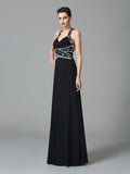 Sheath/Column Straps Beading Sleeveless Long Chiffon Dresses TPP0003944