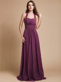 A-Line/Princess Halter Sleeveless Long Ruffles Chiffon Bridesmaid Dresses TPP0005483