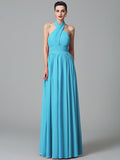 A-Line/Princess Halter Ruffles Sleeveless Long Chiffon Bridesmaid Dresses TPP0005403