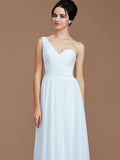 A-Line/Princess One-Shoulder Sleeveless Ruched Floor-Length Chiffon Bridesmaid Dresses TPP0005033