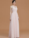 A-Line/Princess Spaghetti Straps Sleeveless Floor-Length Ruched Chiffon Bridesmaid Dresses TPP0005507