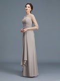 A-Line/Princess Sheer Neck 3/4 Sleeves Ruffles Chiffon Floor-Length Mother of the Bride Dresses TPP0007219