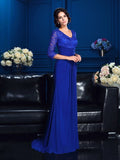 A-Line/Princess V-neck Applique 3/4 Sleeves Long Chiffon Mother of the Bride Dresses TPP0007278