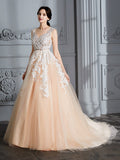 Ball Gown Scoop Sleeveless Court Train Tulle Wedding Dresses TPP0006564