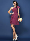 A-Line/Princess One-Shoulder Pleats Sleeveless Short Chiffon Bridesmaid Dresses TPP0005585