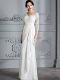 Sheath/Column V-neck 3/4 Sleeves Chiffon Floor-Length Wedding Dresses TPP0006363