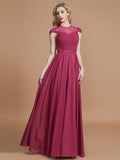 A-Line/Princess Scoop Short Sleeves Chiffon Floor-Length Bridesmaid Dresses TPP0005597