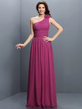 A-Line/Princess One-Shoulder Pleats Sleeveless Long Chiffon Bridesmaid Dresses TPP0005383