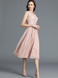 A-Line/Princess Sleeveless Scoop Tea-Length Chiffon Mother of the Bride Dresses TPP0007160