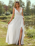 A-Line/Princess Chiffon Ruffles V-neck Sleeveless Floor-Length Bridesmaid Dresses TPP0004971