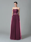 A-Line/Princess Sweetheart Ruffles Sleeveless Long Net Bridesmaid Dresses TPP0005472