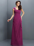 A-Line/Princess Straps Pleats Sleeveless Long Chiffon Bridesmaid Dresses TPP0005181