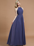 A-Line/Princess Scoop Chiffon Sleeveless Floor-Length Bridesmaid Dresses TPP0005455