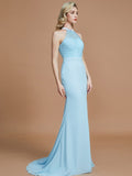 Trumpet/Mermaid Sleeveless Scoop Sweep/Brush Train Chiffon Bridesmaid Dresses TPP0005142