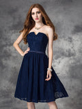 A-line/Princess Sweetheart Lace Sleeveless Short Lace Bridesmaid Dresses TPP0005851