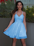 A-Line/Princess Tulle Ruched V-neck Sleeveless Short/Mini Dresses TPP0004850