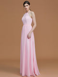 A-Line/Princess Halter Sleeveless Floor-Length Ruched Chiffon Bridesmaid Dresses TPP0005663