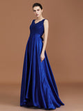 A-Line/Princess V-neck Sleeveless Satin Asymmetrical Lace Bridesmaid Dress TPP0005532