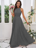 A-Line/Princess Chiffon Ruffles Halter Sleeveless Floor-Length Bridesmaid Dresses TPP0004922