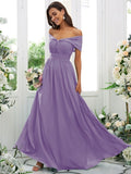 A-Line/Princess Chiffon Ruched Off-the-Shoulder Sleeveless Floor-Length Bridesmaid Dresses TPP0004920