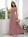 A-Line/Princess Chiffon Ruched V-neck Sleeveless Floor-Length Bridesmaid Dresses TPP0004928