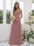 A-Line/Princess Chiffon Applique Square Sleeveless Floor-Length Bridesmaid Dresses TPP0004921