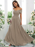 A-Line/Princess Chiffon Ruched Off-the-Shoulder Sleeveless Floor-Length Bridesmaid Dresses TPP0004920