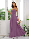 A-Line/Princess Chiffon Ruched V-neck Sleeveless Floor-Length Bridesmaid Dresses TPP0004928