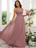 A-Line/Princess Chiffon Ruched Straps Sleeveless Floor-Length Bridesmaid Dresses TPP0004915