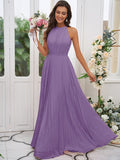 A-Line/Princess Chiffon Ruffles Halter Sleeveless Floor-Length Bridesmaid Dresses TPP0004922