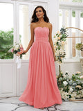 A-Line/Princess Chiffon Ruffles Strapless Sleeveless Floor-Length Bridesmaid Dresses TPP0004948