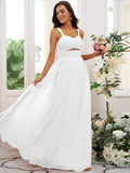 A-Line/Princess Chiffon Ruched Straps Sleeveless Floor-Length Bridesmaid Dresses TPP0004915