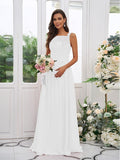 A-Line/Princess Chiffon Applique Square Sleeveless Floor-Length Bridesmaid Dresses TPP0004921