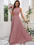 A-Line/Princess Chiffon Ruffles Halter Sleeveless Floor-Length Bridesmaid Dresses TPP0004922