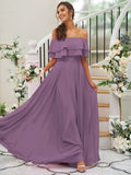 A-Line/Princess Chiffon Ruffles Off-the-Shoulder Sleeveless Floor-Length Bridesmaid Dresses TPP0004914