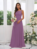 A-Line/Princess Chiffon Applique Square Sleeveless Floor-Length Bridesmaid Dresses TPP0004921