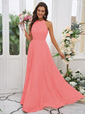 A-Line/Princess Chiffon Ruffles Halter Sleeveless Floor-Length Bridesmaid Dresses TPP0004922