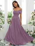 A-Line/Princess Chiffon Ruched Off-the-Shoulder Sleeveless Floor-Length Bridesmaid Dresses TPP0004920