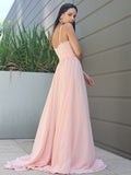 A-Line/Princess Chiffon Lace Spaghetti Straps Sleeveless Sweep/Brush Train Bridesmaid Dresses TPP0005886