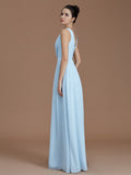 A-Line/Princess V-neck Sleeveless Ruched Floor-Length Chiffon Bridesmaid Dresses TPP0005037