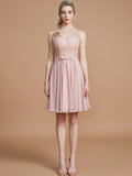 A-Line/Princess V-neck Sleeveless Lace Short/Mini Chiffon Bridesmaid Dresses TPP0005355